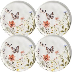 Jogo 4 Pratos de Sobremesa 21,5cm Cerâmica Borboletas Bio Encanto Porto Brasil Servir Brownie Tortas