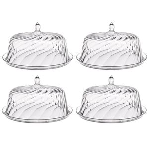 Kit 4 Porta Bolo com Cúpula 30cm Transparente Boleira Glassy Crippa Doces Sobremesas