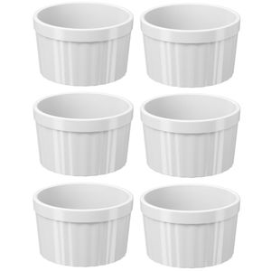 Kit 6 Ramekins Brancos Canelados 150ml Maionese Chimichurri Vinagrete Uno Coza