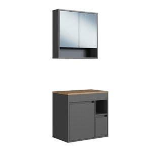 Conjunto para Banheiro Gabinete Suspenso 60 Bangladesh com Espelheira Grafite