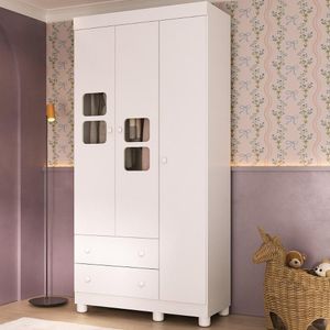 Guarda-roupa Infantil 92cm com Vidro 3 Portas e 2 Gavetas Sol Multimóveis MP4419