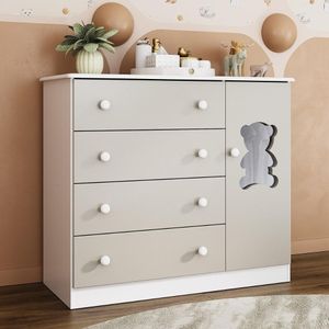 Cômoda Infantil 95cm 1 Porta com Vidro e 4 Gavetas Teddy Multimóveis MP4489