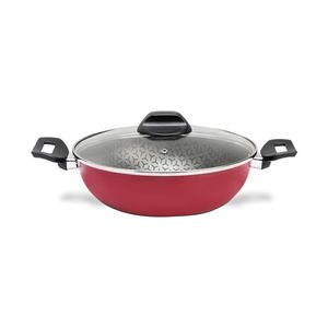Panela Wok Brinox Anis Alças Baquelite Antiaderente Pro-Flon 2,3L 24cm Tampa de Vidro Borgonha