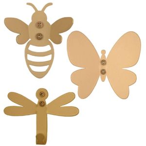 Kit 3 Ganchos Multiuso Parede Dourados Abelha Libélula Borboleta Porta Luft Masutti