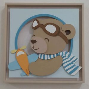 Quadro Caixa Charme Ursinho com Avião - BH Baby