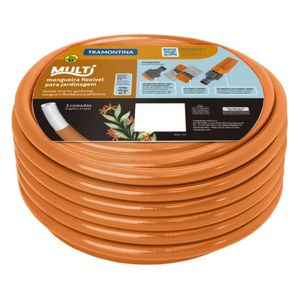Mangueira para Jardim 25m 1/2" Multi Tramontina PVC Flexível Laranja com Engates Rápidos e Esguicho