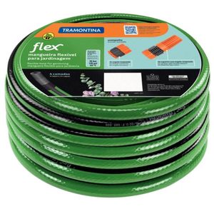 Mangueira para Jardim 25m Verde Engate Rosqueado e Esguicho Flex Tramontina 4 Camadas Pvc