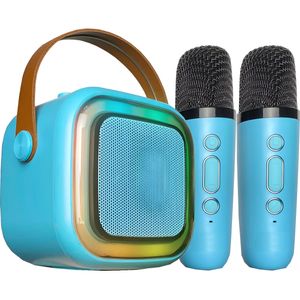 Caixinha Som Karaokê 2 Microfones Bluetooth Infantil Adulto - Azul