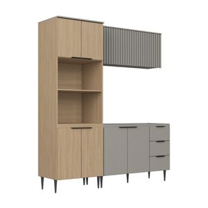 Cozinha Lavinia 4Peças Com Aéreo Madeira E Aéreo Geladeira Imperial Fume J Carvalho