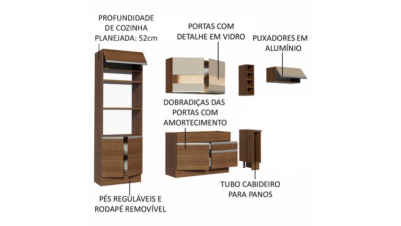 Cozinha Completa Madesa Safira com Armário e Balcão (Sem Tampo e