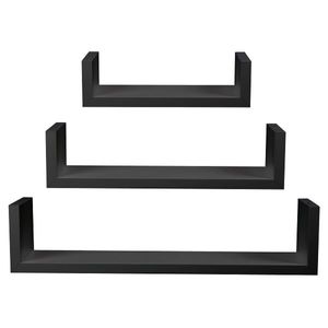 Prateleira Prat-K U Decorare Reta com Suporte Preta 3 Peças