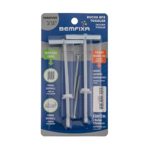 Bucha para Drywall com Parafuso Bemfixa 3/16" Toogler 2 Peças