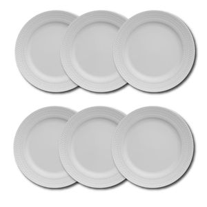 Conjunto de Pratos Rasos Germer Chevron em Porcelana Branco – 6 Peças
