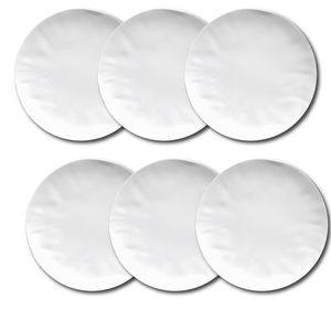 Conjunto de Pratos Rasos Germer Orgânico em Porcelana Branco – 6 Peças