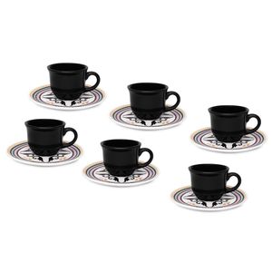 Conjunto de Xícaras para Café Oxford Daily Floreal Luiza com Pires em Cerâmica 75ml  6 Peças