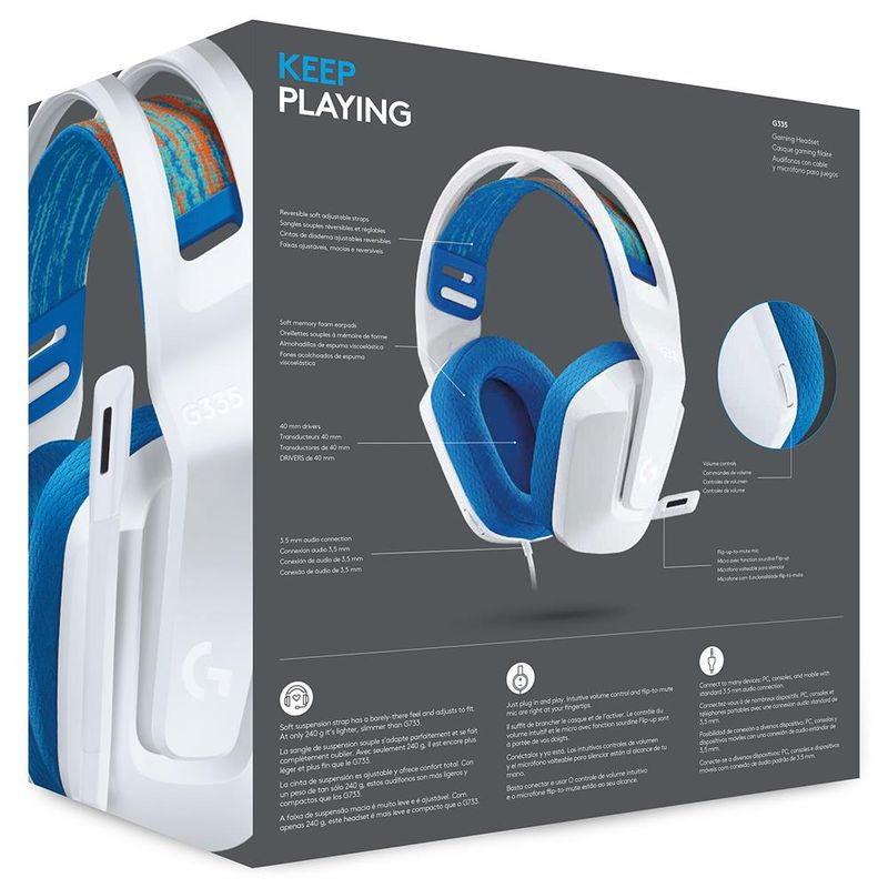 Headset Gamer com Fio Logitech G335 Estéreo Branco Shopping do Sicredi