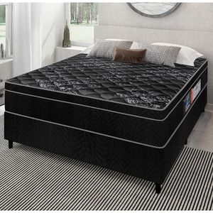 Cama Box de Casal Portobel + Colchão de Casal Portobel Diplomata Orthopedic com Espuma D-33 65x138x188 cm - Preto