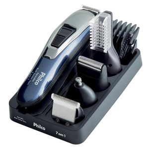 Aparador de Pelos Philco Body Groom Aqua 7 em 1 À Prova D`água Sem Fio Prata/Azul - Bivolt