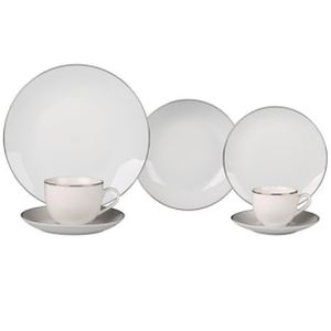 Aparelho de Jantar 42 Peças L`Hermitage Silver em Porcelana - Branco/Prata