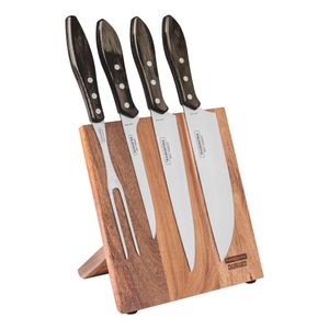 Conjunto para Churrasco Tramontina em Aço Inox e Madeira Polywood Castanho – 5 Peças