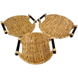 Conjunto de Cestas em Fibra Natural L`Hermitage 28303 Redondas com Alças em Madeira  3 Peças