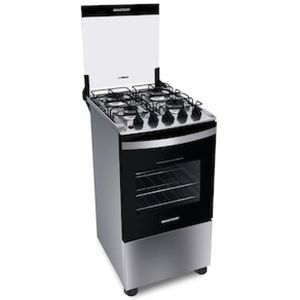 Fogão Brastemp 4 Bocas BFO4NBR Clean com Mesa de Inox, 2 Prateleiras Ajustáveis e Acendimento automático Bivolt  Inox