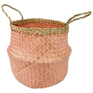 Cesta Redonda L’Hermitage Mundi em Fibra Natural com Alças Rosa – 22 cm