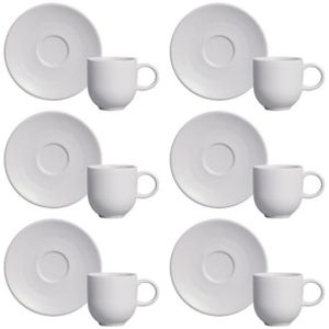 Conjunto com 6 Xícaras e Pires para Café Porto Brasil Coup Vit em Stoneware Cinza - 97 ml