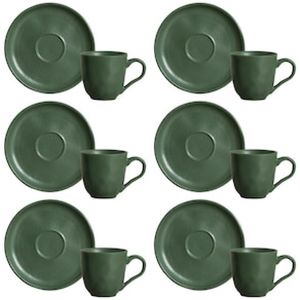 Conjunto com 6 Xícaras e Pires para Café Porto Brasil Bio Leaf em Stoneware Verde - 120 ml