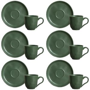 Conjunto com 6 Xícaras e Pires para Café Porto Brasil Bio Leaf em Stoneware Verde - 120 ml