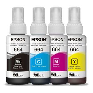 Kit Epson Refil Tinta 4 Cores Original T664 Preto/Ciano/Magenta/Amarelo