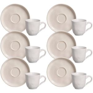 Conjunto com 6 Xícaras e Pires para Café Porto Brasil Bio Stoneware Clay Areia - 120 ml