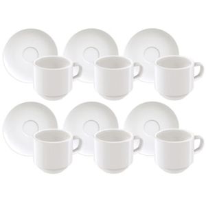 Conjunto com 6 Xícaras e Pires para Café Tramontina Paola em Porcelana Branca - 100 ml