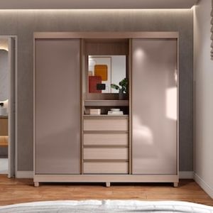 Guarda-Roupa Bartira Fortaleza II com Espelho, 2 Portas, 4 Gavetas e 4 Prateleiras - 184,5cm de largura