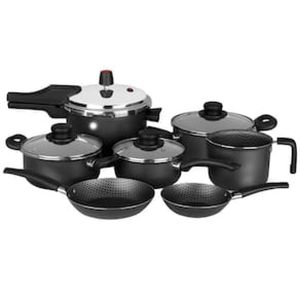 Conjunto de Panelas 7 Peças Multiflon Gourmet com Revestimento Antiaderente Ultra7 e Panela de Pressão - Preto