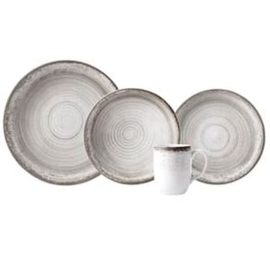 Aparelho de Jantar 16 Peças P.Schmidt Esfera em Porcelana com Bowl e Caneca - Cinza