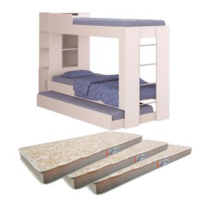 Beliche Cama Aux C/ 3 Colchões Ditália Treliche CM-15 Branco