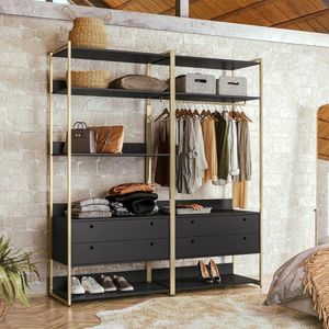 Guarda Roupa Closet Modulado Industrial Quarto Solteiro Olivar Aberto 178cm