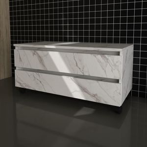 Balcão Gabinete para Banheiro com Rodízio e Gaveta BN3603 TCM Mármore Branco