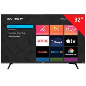 Smart TV 32" AOC HD 32S5135/78G Roku TV, Dolby Digital, Comando de Voz, 60 Hz, Processador Quad Core