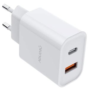 Carregador de Parede Geonav SuperPower Duo 20W com Porta USB-C e USB-A - Branco