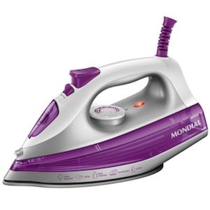 Ferro de Passar a Vapor Mondial FVN-01-P com Spray e Base Cerâmica Diamante  Branco/Roxo