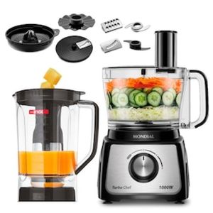 Multiprocessador de Alimentos Mondial Turbo Chef 9 em 1 MPN-01-BF com 2 Velocidades + Pulsar  1000 W