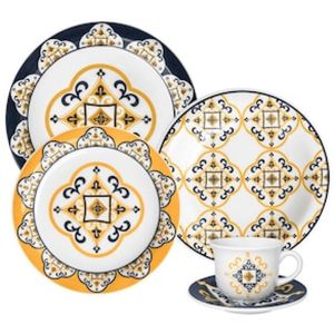 Aparelho de Jantar 30 Peças Oxford Floreal São Luís em Cerâmica - Amarelo/Azul