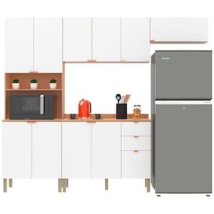 Cozinha Completa Bartira Joy com 11 Portas, 2 Gavetas, 5 Prateleiras e Nicho para Micro-ondas - 244,5cm de largura