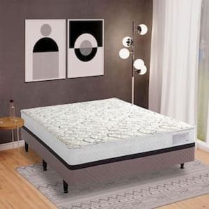 Cama Box Conjugada Casal Herval Roma Ortopédico com Pillow Top, Espuma D60 e Tecido Poliéster 53x138x188 cm - Marrom/Bege/Branco