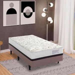 Cama Box Conjugada Solteiro Herval Roma Ortopédico com Pillow Top, Espuma D60 e Tecido Poliéster 53x88x188 cm - Marrom/Bege/Branco