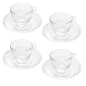 Conjunto com 4 Xícaras e Pires para Café Wolff Pearl em Cristal - 80 ml