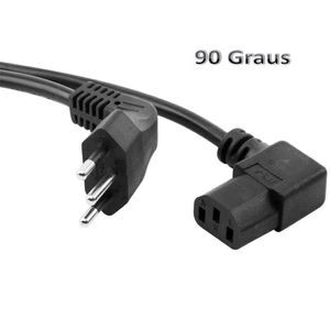 Cabo Força Tripolar para Pc Tv Monitor Conector 90º em L - 1,5 Mts