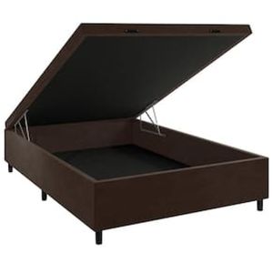 Base Box de Casal Portobel Noah com Baú e Revestimento em Tecido Poliéster 40x138x188cm - Marrom